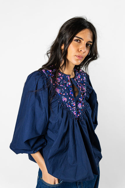 Camicia Ricamata ML Navy