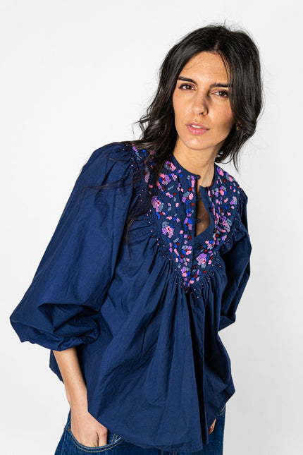 Camicia Ricamata ML Navy
