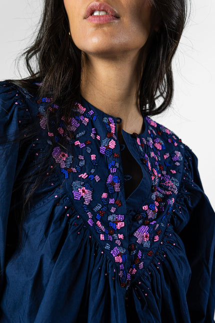 Camicia Ricamata ML Navy