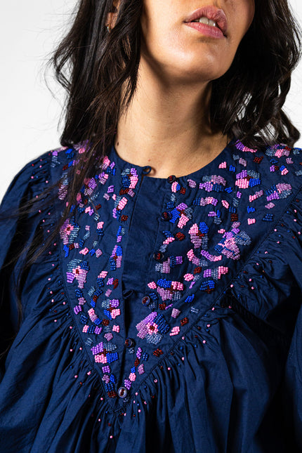 Camicia Ricamata ML Navy