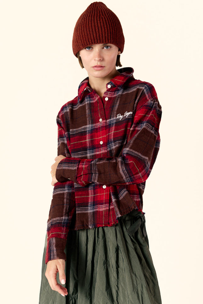 Elly Raw Hem Shirt Brown Red