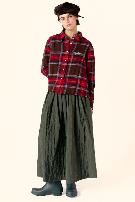 Elly Raw Hem Shirt Brown Red