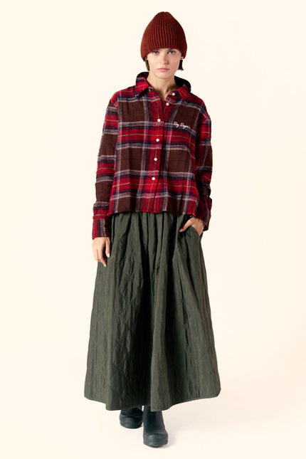 Elly Raw Hem Shirt Brown Red