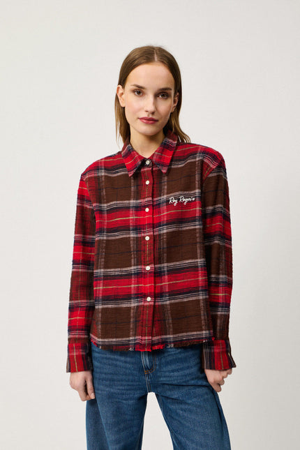 Elly Raw Hem Shirt Brown Red