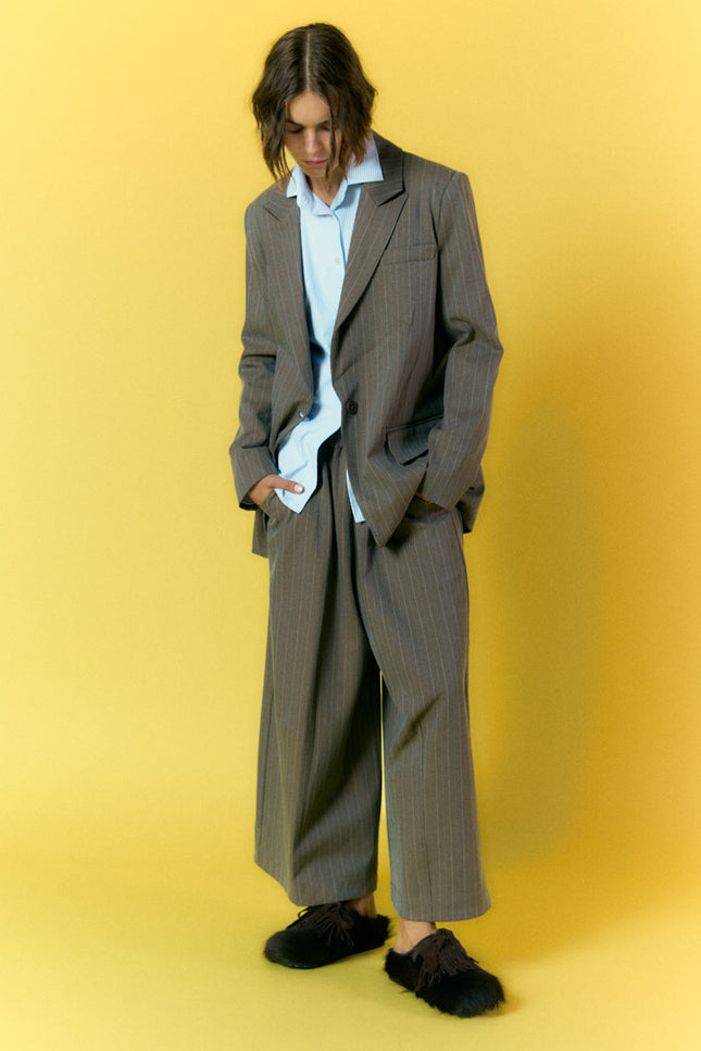 Viscose Stripe Over Jacket Wood