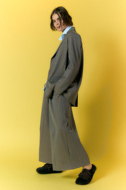 Viscose Stripe Over Jacket Wood