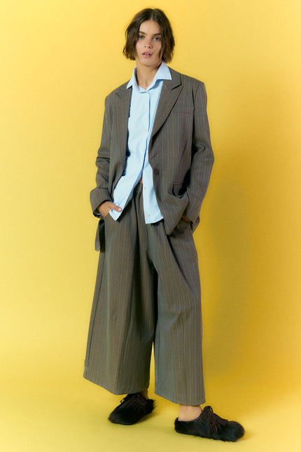 Viscose Stripe Over Jacket Wood
